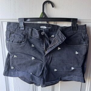 Old Navy Women's Black Denim Shorts with flower embroidery detail